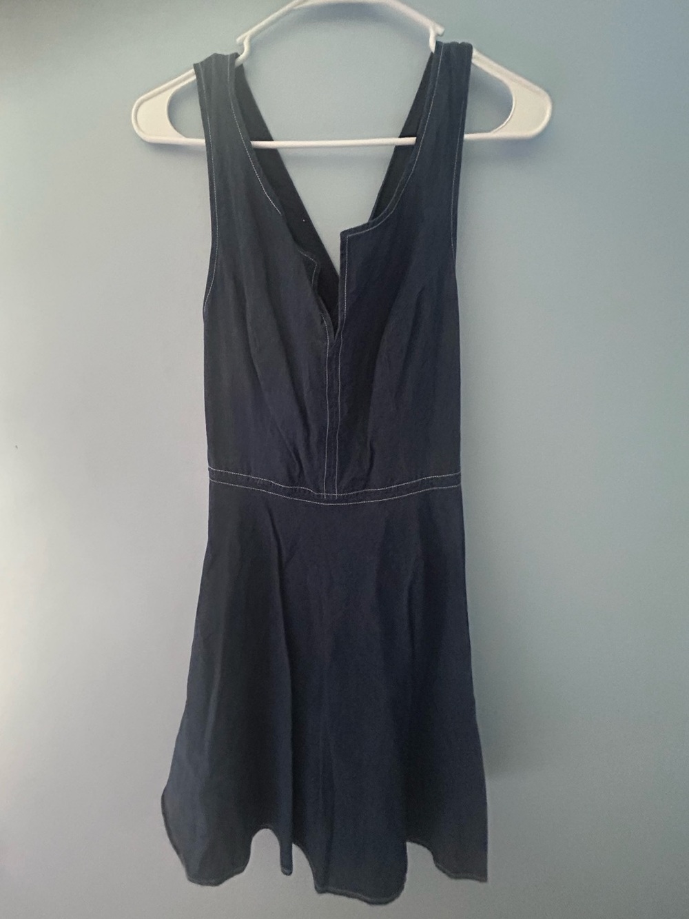 Women’s Navy Sleeveless V-Neck A-Line Faux Denim Dress